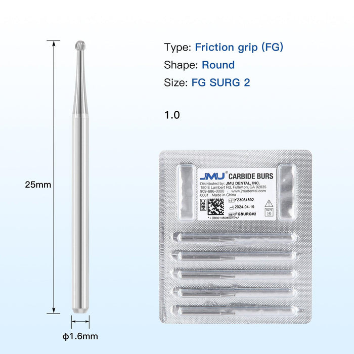 JMU Surgical Carbide Burs, Round, FG SURG, 5/pk - JMU Dental