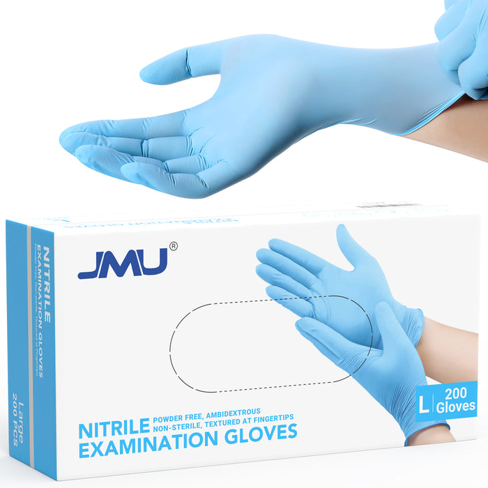 JMU Nitrile Exam Gloves Blue Powder Free 4 Mil XS/S/M/L 200Pcs/Box - JMU DENTAL INC