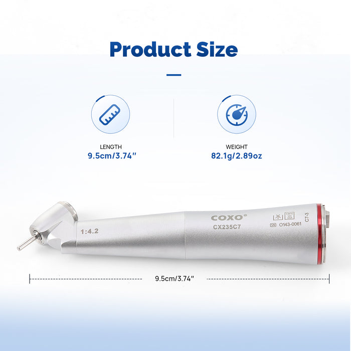 COXO CX235C7 45¡ Speed-increasing Electric Handpiece, 1:4.2 Contra Angle, W/Fiber Optic, Inner Channel, Appr.168,000rpm, Push Button, for FG burs ¯1.6mm.  #C7-3