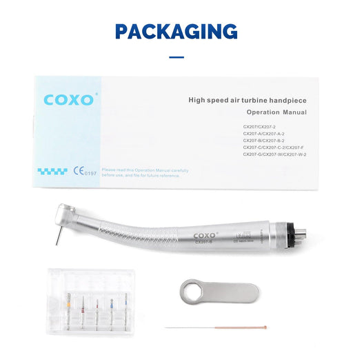 COXO CX207-B Mini Head High-speed Air Turbine Handpiece, 390,000~485,000rpm, 1-port spray, 4-hole coupler. # H03-MP4 - JMU Dental