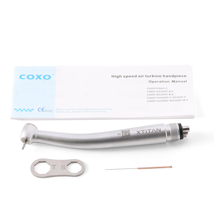 COXO CX207-G 45 Fiber-optic High-speed Air Turbine Handpiece, 300,000rpm, Standard Head, 3-port spray,  (no coupling, fit into KaVo or COXO 229-GK 6-hole coupler),  #H06-KD1SPQ