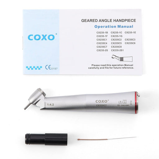 COXO CX235C7 45¡ Speed-increasing Electric Handpiece, 1:4.2 Contra Angle, W/Fiber Optic, Inner Channel, Appr.168,000rpm, Push Button, for FG burs ¯1.6mm. #C7-3 - JMU Dental