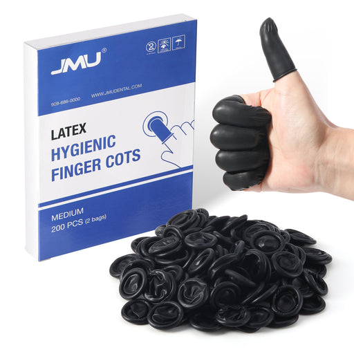 JMU Hygienic Finger Cots Latex Powder Free Medium Black 200Pcs/Box - JMU DENTAL INC