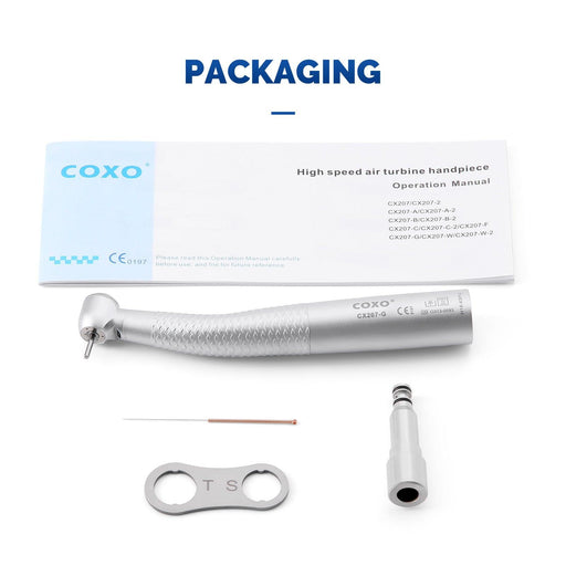 COXO CX207-G Fiber-opticÊHigh-speed Air Turbine Handpiece, ³300,000rpm, Standard Head, 3-port spray, (no coupling, fit into KaVo or COXO 229-GK 6-hole coupler), #H16-KSPQ - JMU Dental