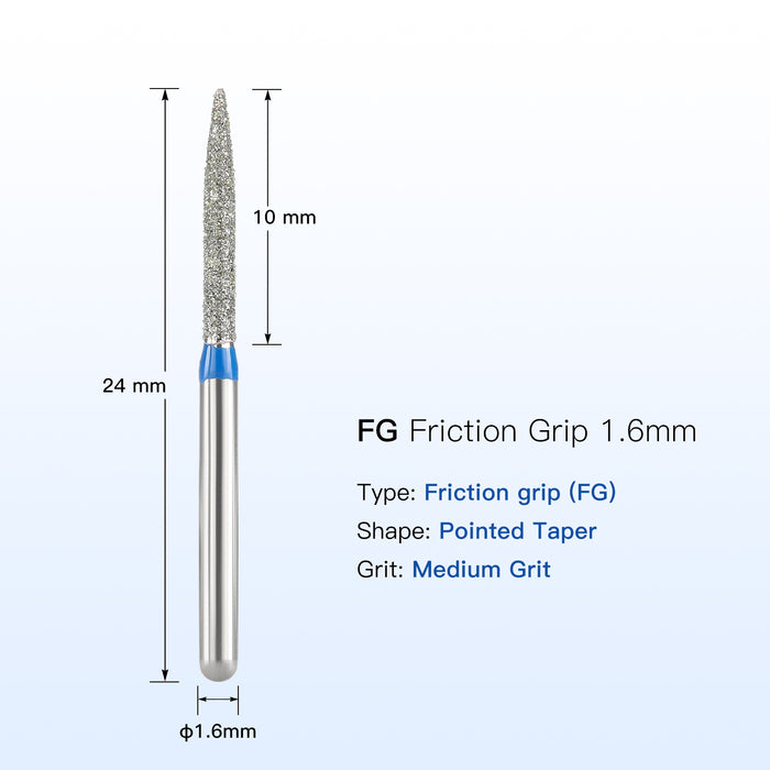 JMU Diamond Burs FG Medium Grit Pointed Taper 5/Pk - JMU DENTAL INC