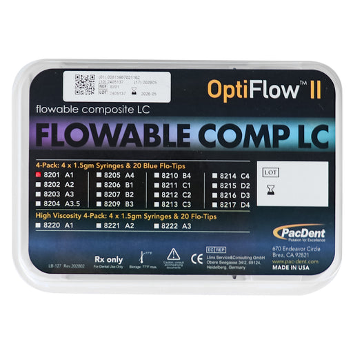 OptiFlow II Flowable Composite A1/A2 4-Pk 4x1.5gm Syringes with 20 Flo-Tips - JMU DENTAL INC