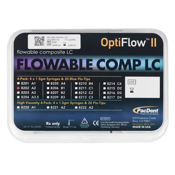 OptiFlow II Flowable Composite A1/A2 4-Pk 4x1.5gm Syringes with 20 Flo-Tips - JMU DENTAL INC