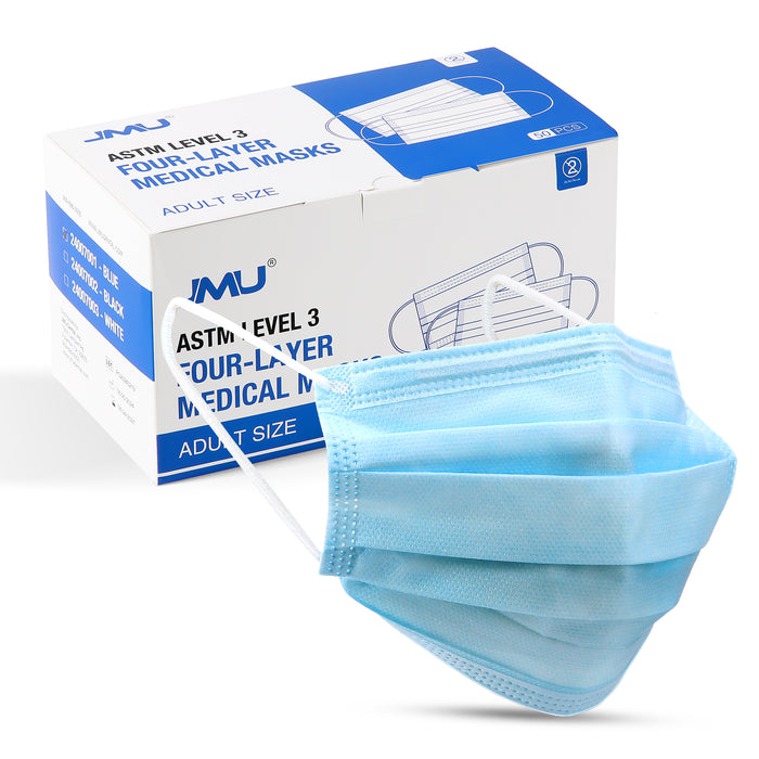 JMU Disposable Medical Face Masks 4-Ply ASTM Level 3 for Adults Blue 50Pcs/Box - JMU DENTAL INC