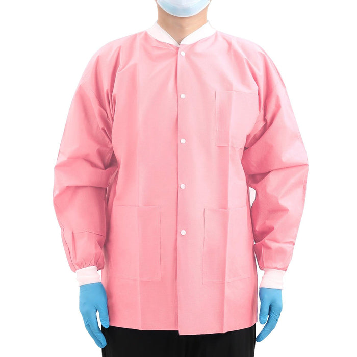 Plus SMS Jacket with 3 pockets, Hip Length, 40g SMS, Pink, Small 71x110cm, 1pc/transparent OPP bag, 10pcs/big bag, 5bags/ctn - JMU Dental