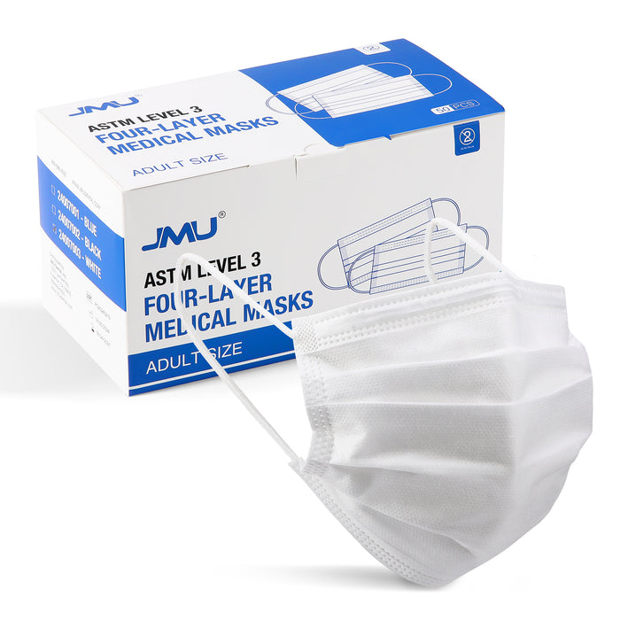 JMU Disposable Medical Face Masks 4-Ply ASTM Level 3 for Adults White 50Pcs/Box - JMU DENTAL INC