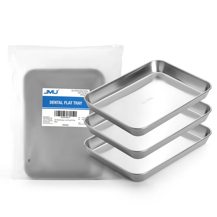 JMU Dental Flat Tray SL 304 Stainless Steel 9.1"x6.7"x1.1" 3PCS/Bag - JMU DENTAL INC