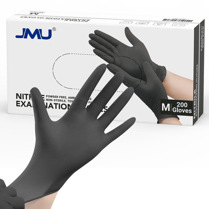 JMU Nitrile Exam Gloves Black Powder Free 4 Mil XS/S/M/L/XL 200Pcs/Box - JMU DENTAL INC