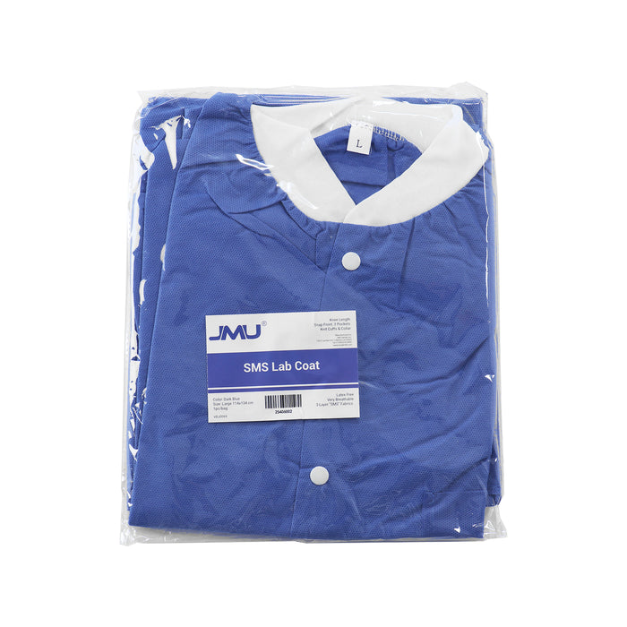 Plus SMS Lab Coat with 3 Pockets Knee Length Jacket 40g Dark Blue Large 1pc/bag - jmudental.com