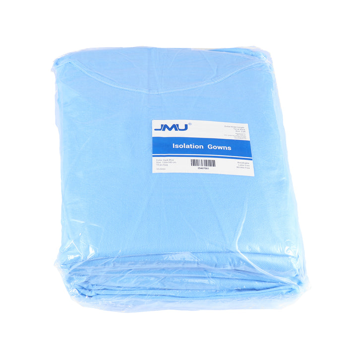 JMU Disposable Isolation Gowns 30g PP Knitted Cuff Blue 120*140cm 10pcs/bag - jmudental.com