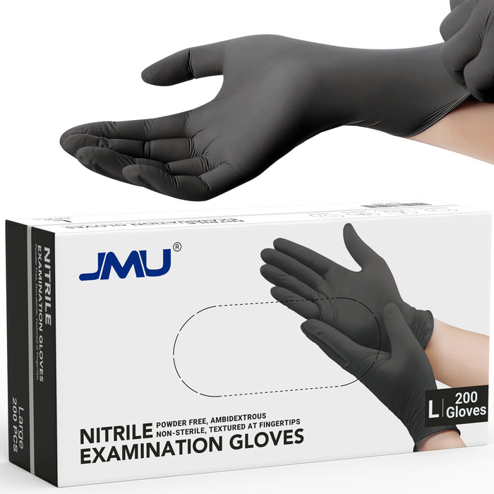 JMU Nitrile Exam Gloves Black Powder Free 4 Mil XS/S/M/L/XL 200Pcs/Box - JMU DENTAL INC