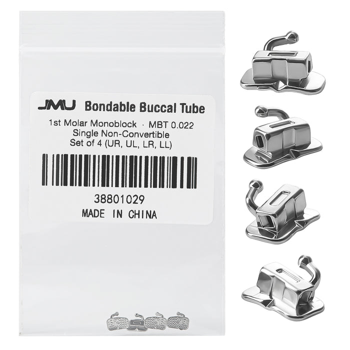 JMU 1st Molar Buccal Tubes Roth/MBT 0.018/0.022 Single Non-Convertible Monoblock Bondable Set of 4(UR,UL,LR,LL)