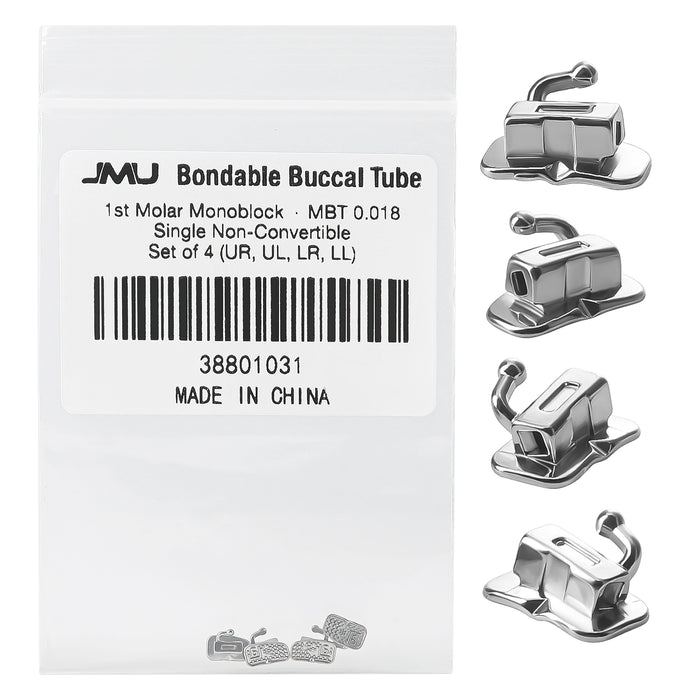 JMU 1st Molar Buccal Tubes Roth/MBT 0.018/0.022 Single Non-Convertible Monoblock Bondable Set of 4(UR,UL,LR,LL)