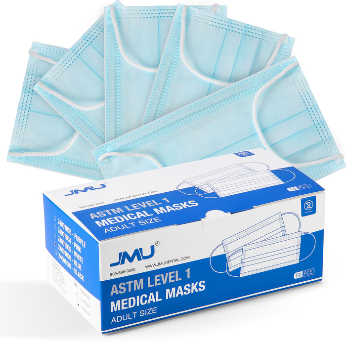 JMU Disposable Medical Face Masks 3-Ply ASTM Level 1 Multicolor for Adults 50Pcs/Box - JMU DENTAL INC