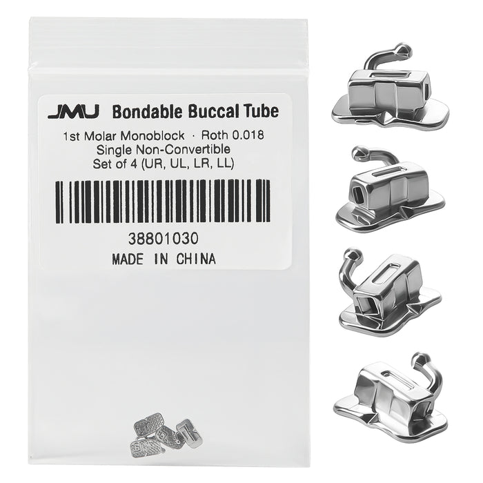 JMU 1st Molar Buccal Tubes Roth/MBT 0.018/0.022 Single Non-Convertible Monoblock Bondable Set of 4(UR,UL,LR,LL)