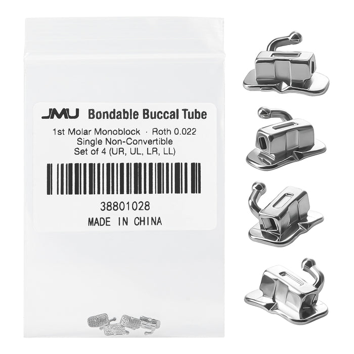 JMU 1st Molar Buccal Tubes Roth/MBT 0.018/0.022 Single Non-Convertible Monoblock Bondable Set of 4(UR,UL,LR,LL)