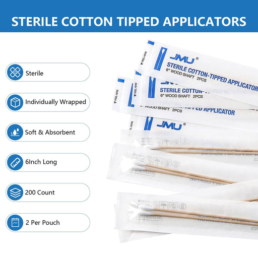 JMU Disposable Sterile 6" Cotton Swab Tipped Applicator 200Pcs/Box - JMU DENTAL INC