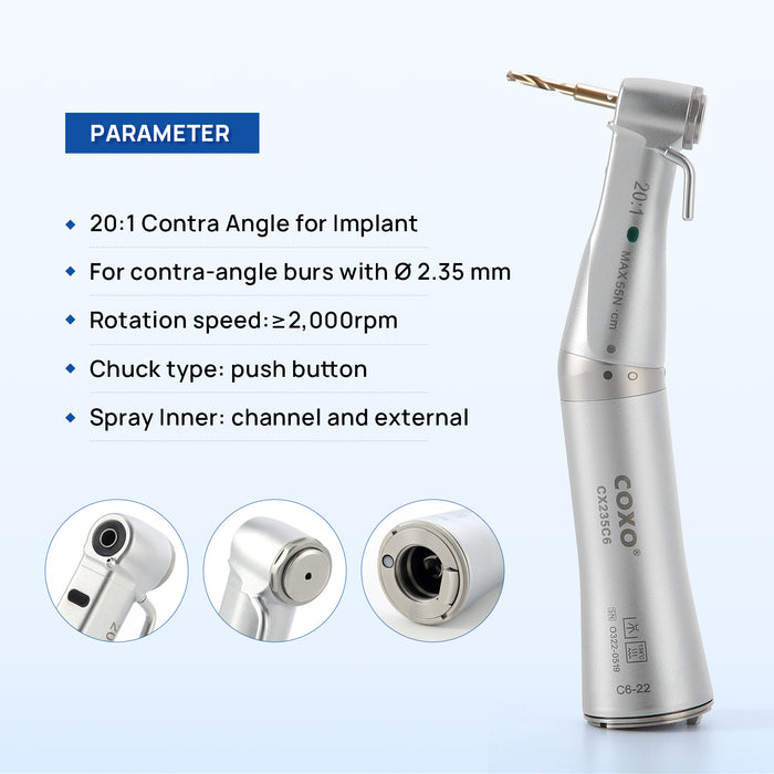 COXO CX235C6 Low Speed Handpiece For Implant With Fiber Optic # C6-22 - JMU DENTAL INC