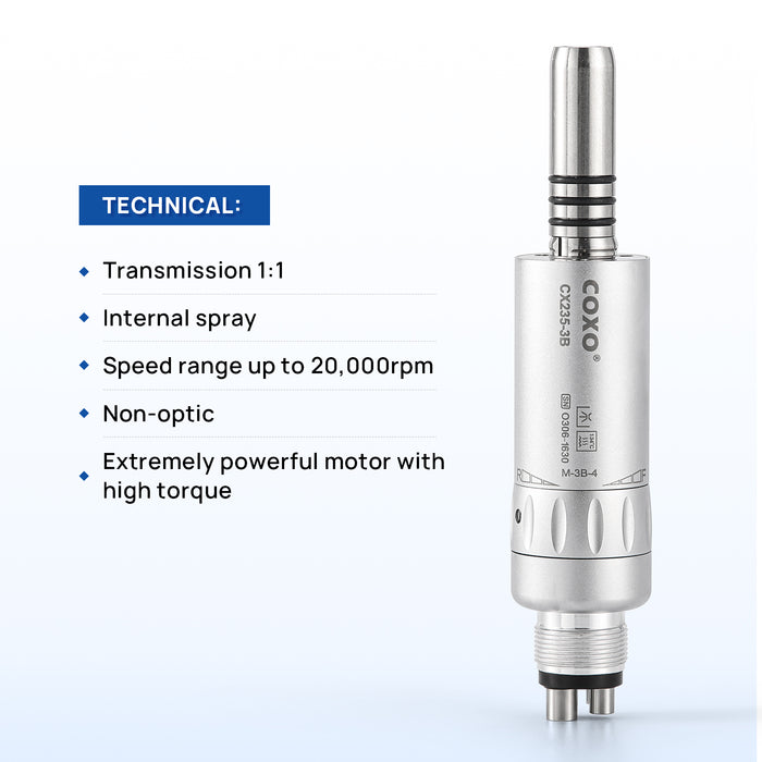 COXO CX235-3B Low Speed Handpiece, 1:1 Inner Channel, Air Motor, 20,000rpm, 4-hole coupler.  #M-3B-4