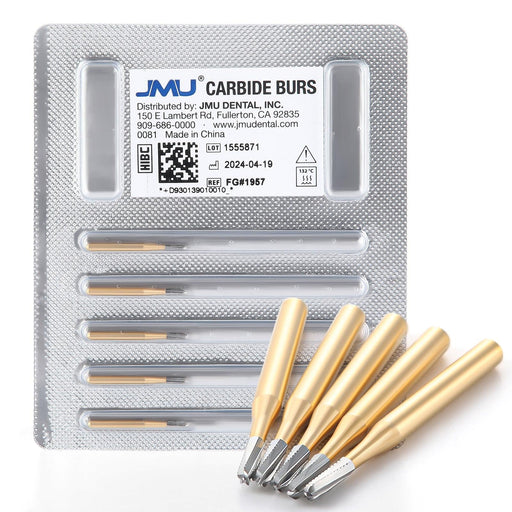 JMU Carbide Burs, Straight Fissure Round End, Metal Cutting, 5/pk - JMU Dental