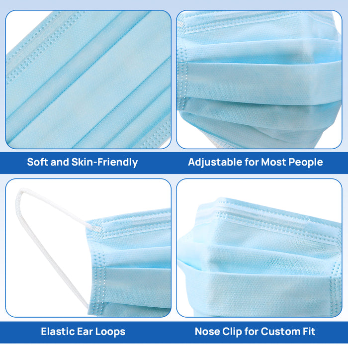 JMU Disposable Medical Face Masks 4-Ply ASTM Level 3 for Adults Blue/Black/White 50pcs/box