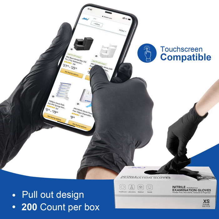 JMU Disposable Nitrile Examination Gloves Black XS/S/M/L/XL 200Pcs/Box