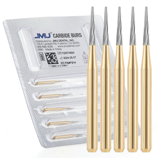 JMU Trimming&Finishing Carbide Burs, Taper Fissure (Truncated Conical), 12 Blades, FG #7214, 5/pk - JMU Dental