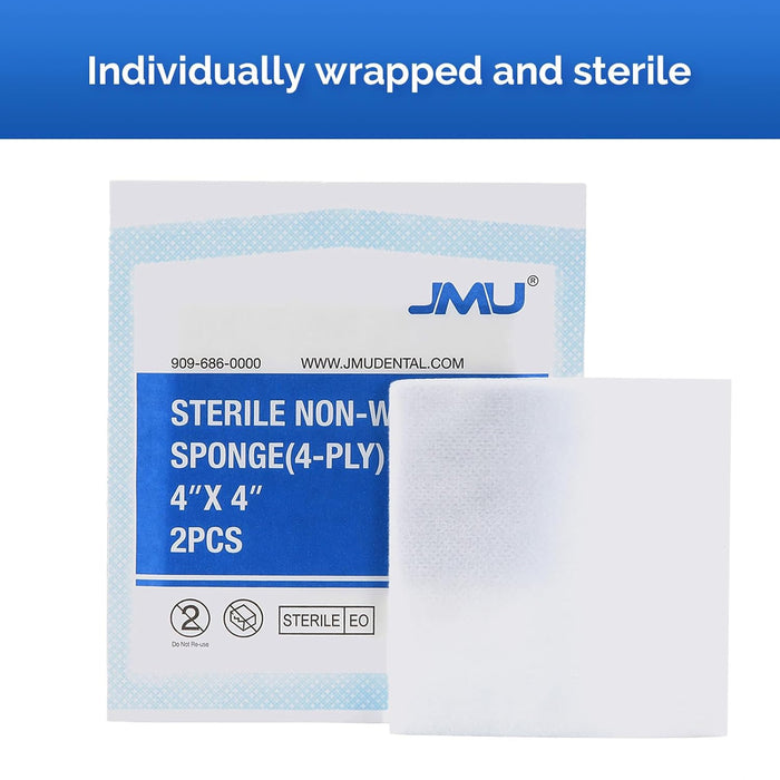 JMU Sterile Gauze Pads Non-Woven Sponge 4"x4" 4-Ply 50pcs/Bag