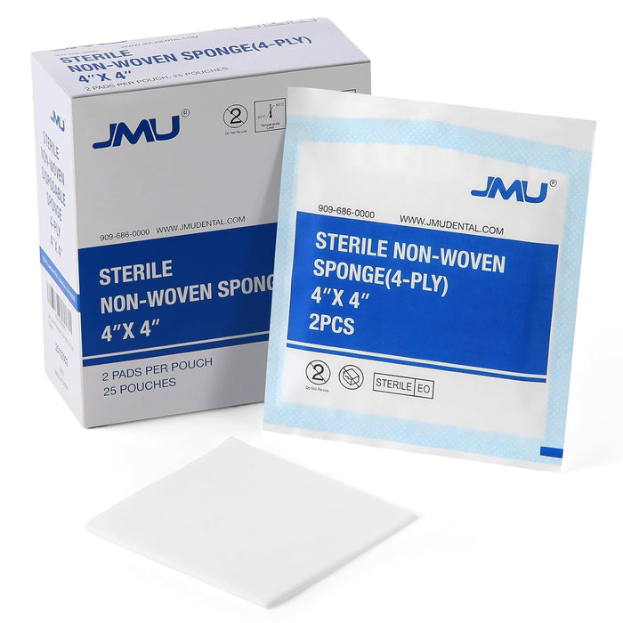 JMU Sterile Gauze Pads Non-Woven Sponge 4"x4" 4-Ply 50Pcs/Box - JMU DENTAL INC