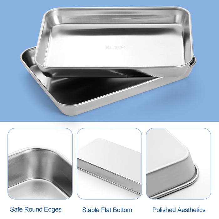 JMU Dental Flat Tray SL 304 Stainless Steel 9.1"x6.7"x1.1" 3PCS/Bag - JMU DENTAL INC