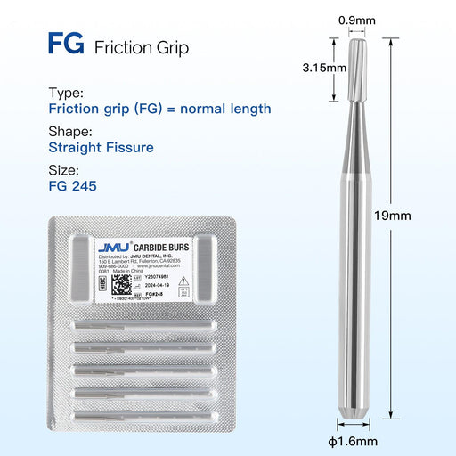 JMU Carbide Burs,Straight Fissure Amalgam Prep, FG #245, 5/pk - JMU Dental