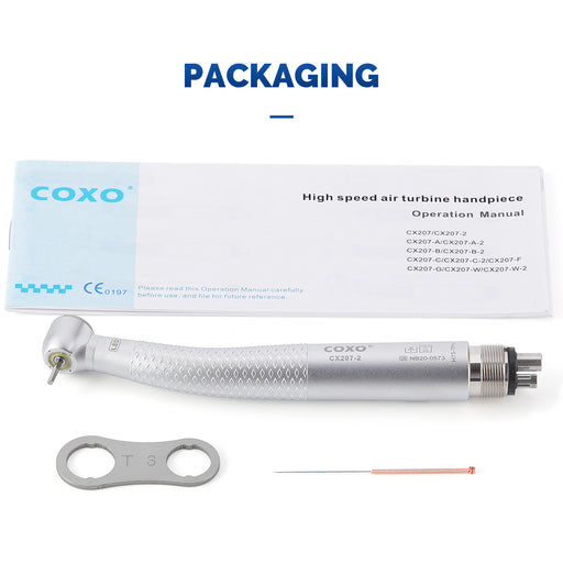 COXO CX207-2 LED High Speed Air Turbine Handpiece with Generator Shadowless Series Torque Head 4 Port Spray 4 Hole Coupler # H75-TP4 - JMU DENTAL INC