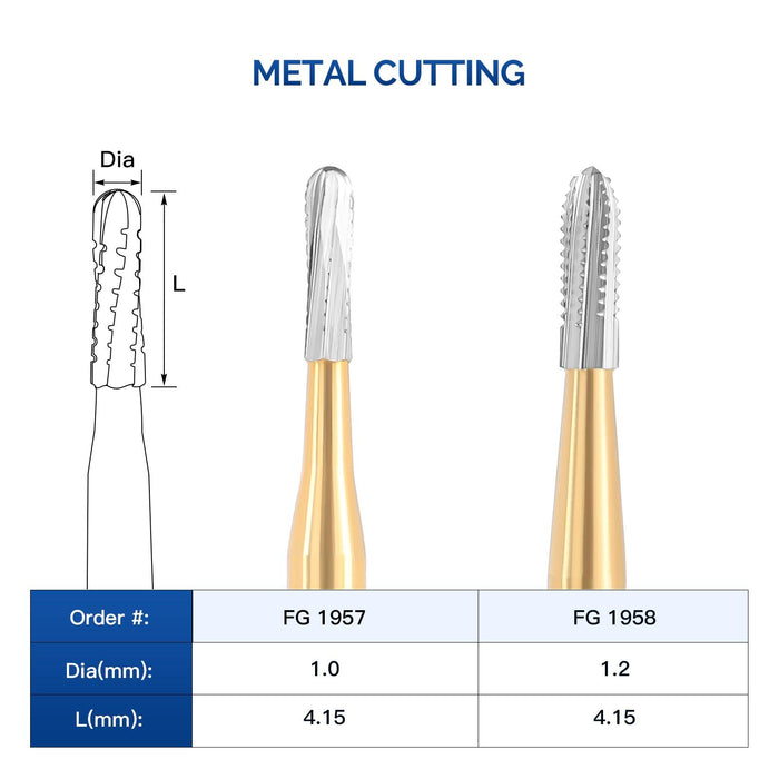 JMU Carbide Burs, Straight Fissure Round End, Metal Cutting, 5/pk - JMU Dental