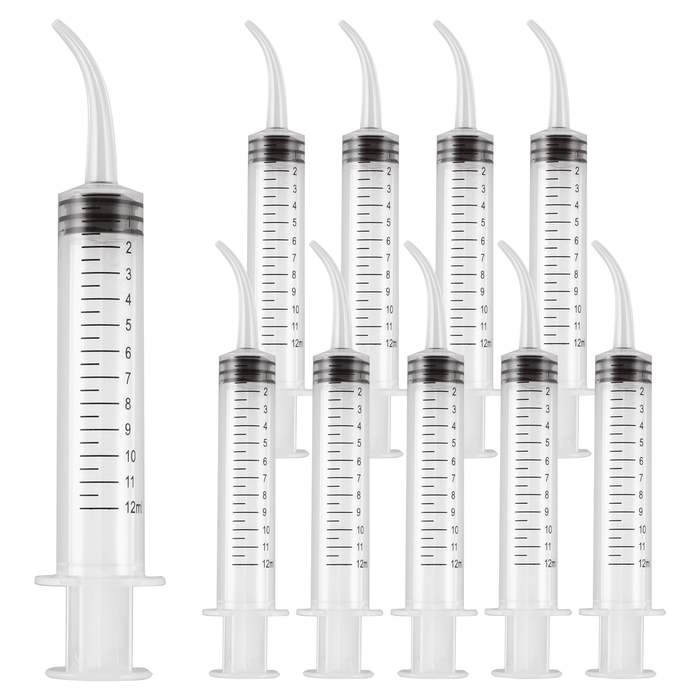 JMU Dental Irrigation Syringes Curved Tips with Measurement 12ml 50/Box