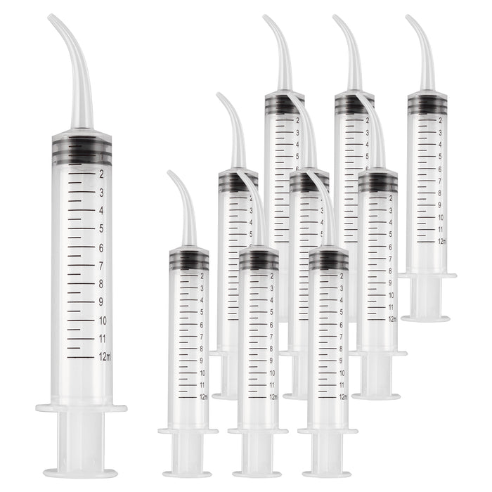 JMU Dental Irrigation Syringes Curved Tips with Measurement 12ml 10/Pack