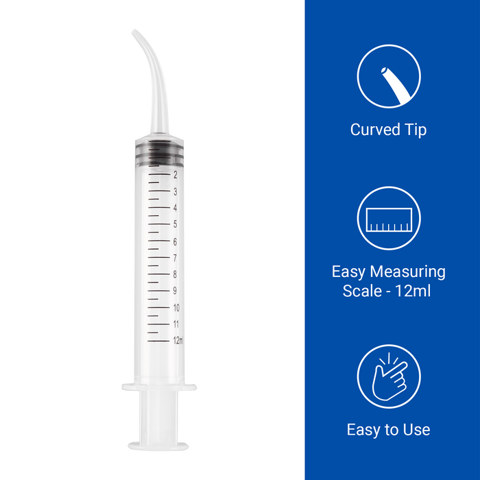 JMU Dental Irrigation  Curved Syringes with Measurement 12cc 10Pcs/Bag - JMU DENTAL INC