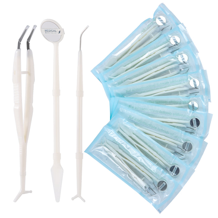 JMU Disposable Dental Examination Instrument Kit Dental Mirror Tweezers Probe 20Sets/Pack - JMU DENTAL INC