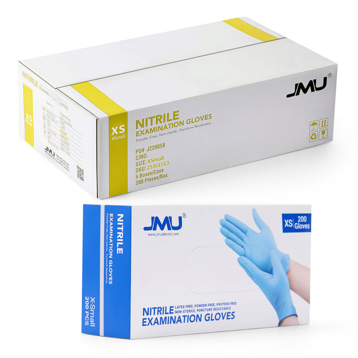 JMU Nitrile Exam Gloves Blue Powder Free 4 Mil XS/S/M/L 200Pcs/Box