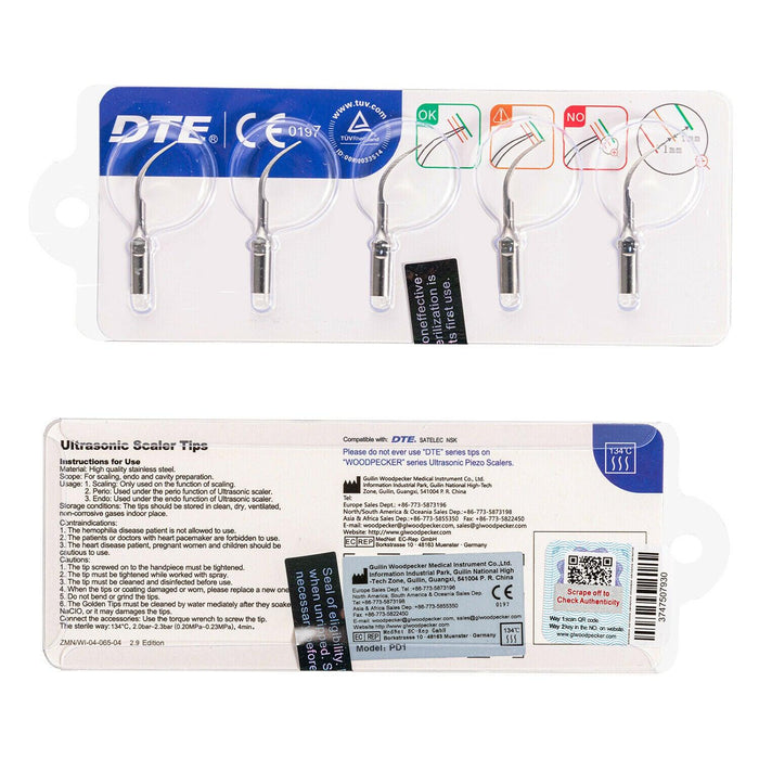 Woodpecker Dental Ultrasonic Scaler Accessories Tips Set for DTE D1 5Pcs/Set - JMU DENTAL INC
