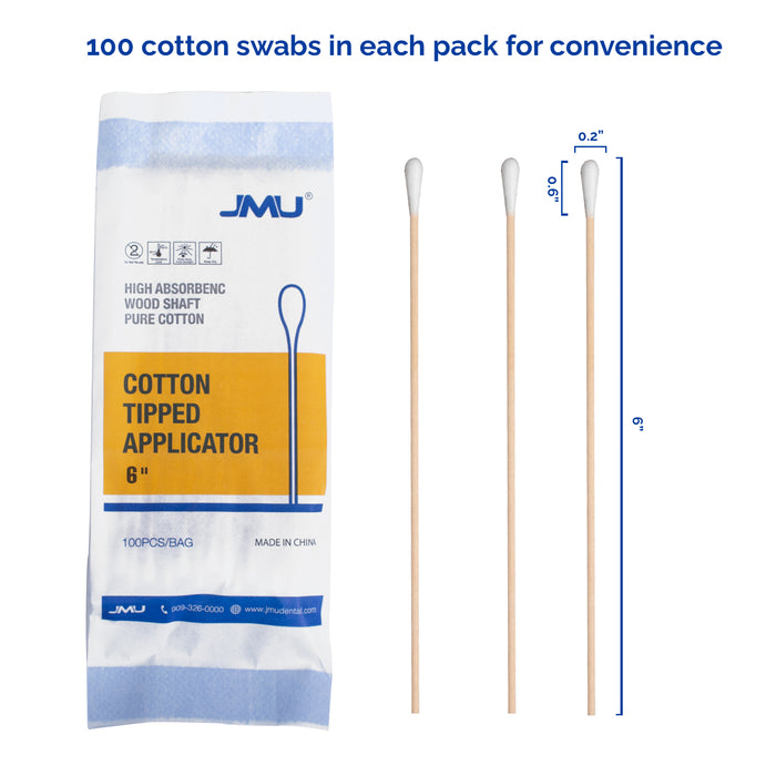JMU Disposable Cotton Swab Tipped Applicator 6" 500/Box - JMU DENTAL INC