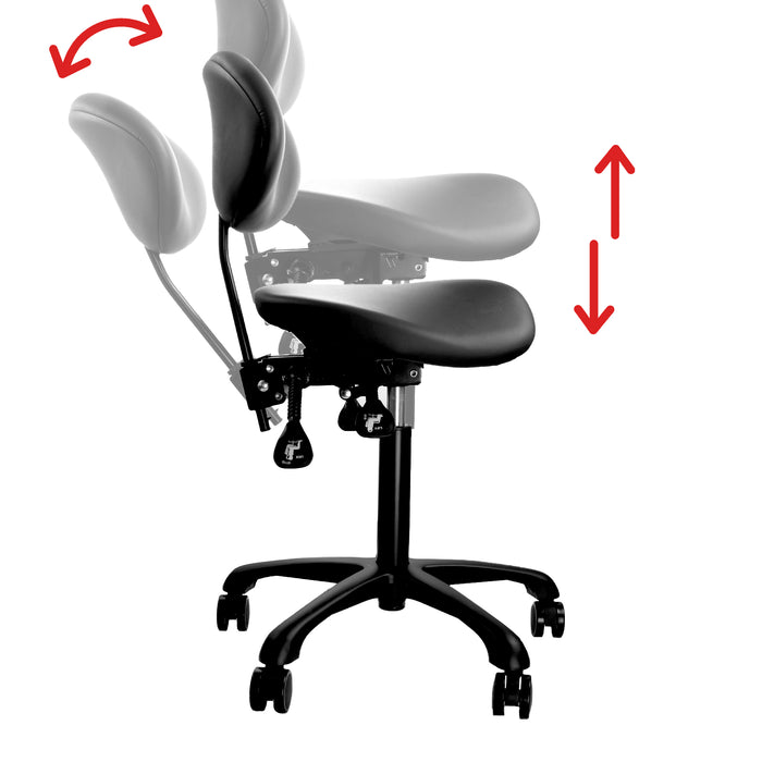 JMU Dental Ergonomic Saddle Stool Split Seat Adjustable Backrest&Height - JMU DENTAL INC
