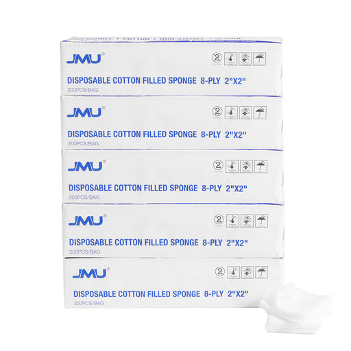 JMU Gauze Pads Cotton Filled Sponge 8-Ply 2"x2" Non Sterile 200/Bag - JMU DENTAL INC