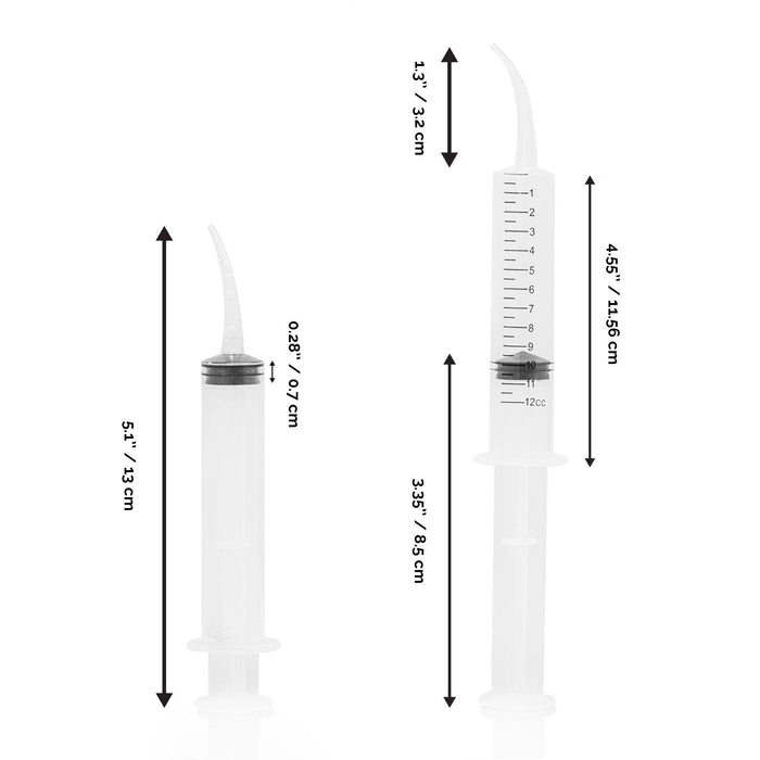 JMU Dental Irrigation Syringes Curved Tips with Measurement 12ml 50/Box - JMU DENTAL INC