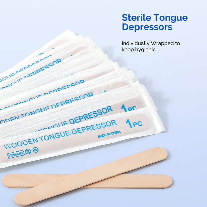 JMU Disposable Wooden Tongue Depressors Sterile 6 Inch - JMU DENTAL INC