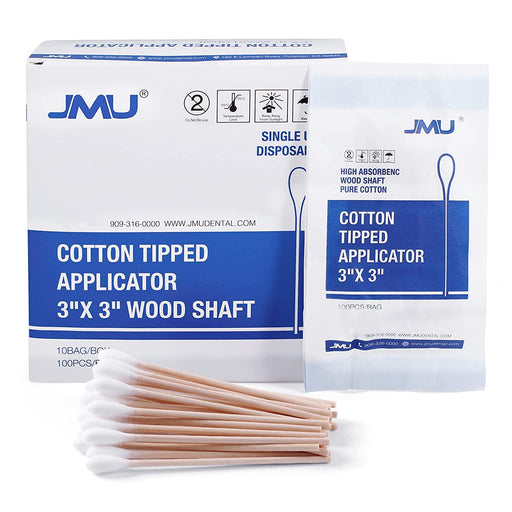 JMU Disposable Cotton Swab Tipped Applicator 3" 1000/Box - JMU DENTAL INC