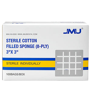 JMU Gauze Pads Cotton Filled Sponge 8-Ply 3"x3" Sterile 100/Box
